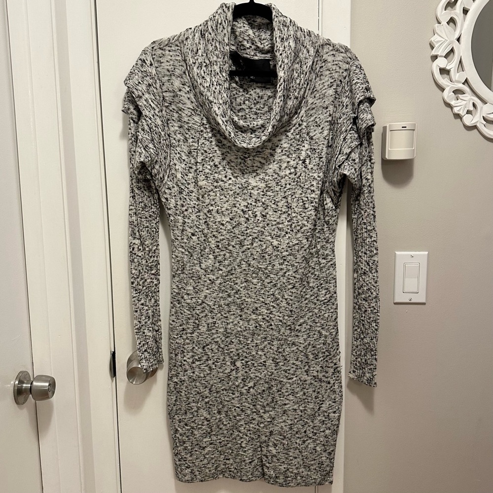 Yigal Azrouel Gray Black Marled Long Sleeve Cowl Neck Knit Sweater Dress XS